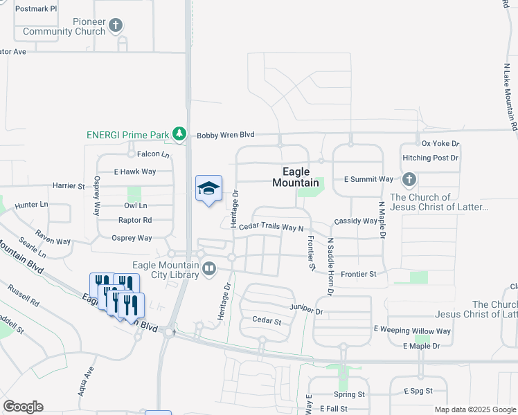 map of restaurants, bars, coffee shops, grocery stores, and more near 8177 North Boulder Street in Eagle Mountain