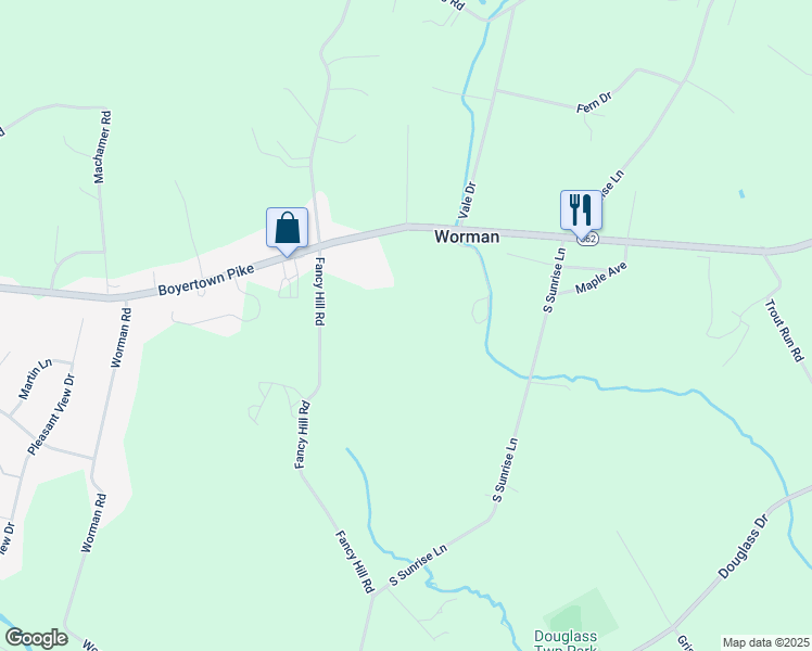 map of restaurants, bars, coffee shops, grocery stores, and more near 7881 Boyertown Pike in Boyertown