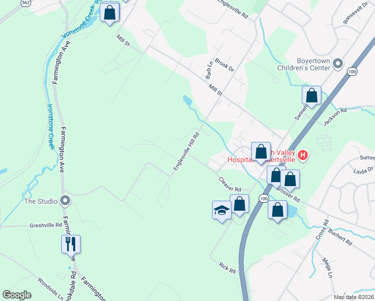 map of restaurants, bars, coffee shops, grocery stores, and more near 826 Englesville Hill Road in Boyertown