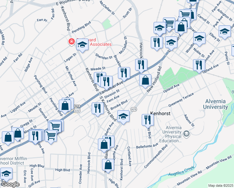 map of restaurants, bars, coffee shops, grocery stores, and more near 1137 Fern Avenue in Reading