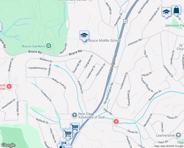 map of restaurants, bars, coffee shops, grocery stores, and more near 2658 Cedarvue Drive in Pittsburgh