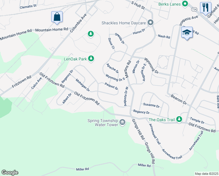 map of restaurants, bars, coffee shops, grocery stores, and more near 3319 Pequot Drive in Sinking Spring