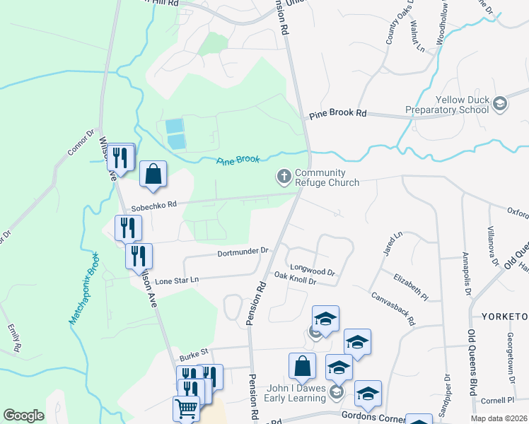 map of restaurants, bars, coffee shops, grocery stores, and more near 77 Pension Road in Englishtown