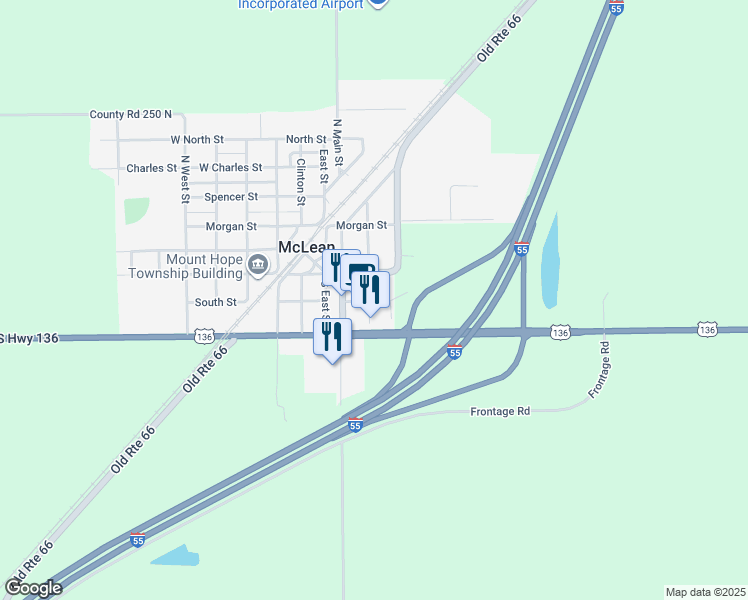 map of restaurants, bars, coffee shops, grocery stores, and more near 400 South Main Street in McLean