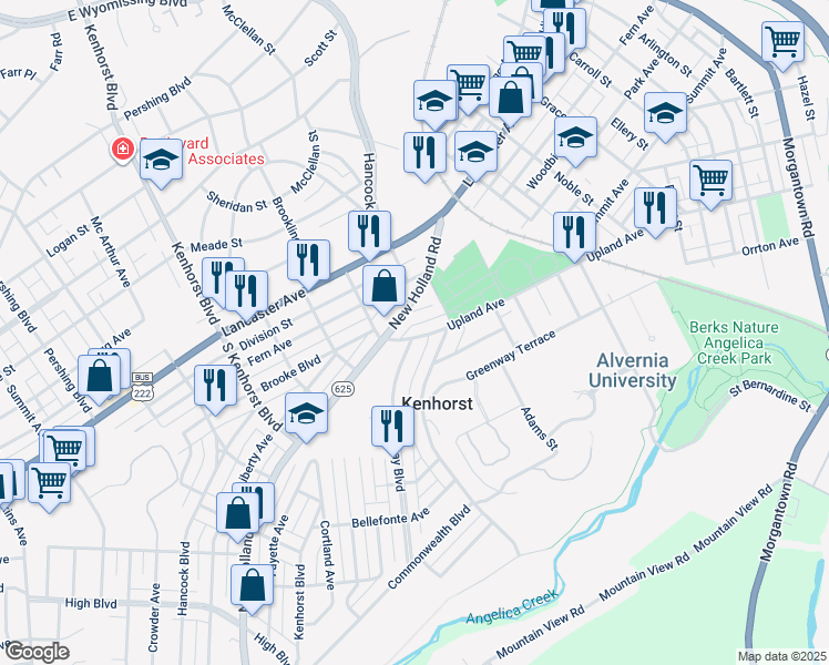 map of restaurants, bars, coffee shops, grocery stores, and more near 979 Upland Avenue in Reading