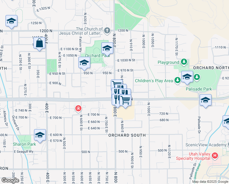 map of restaurants, bars, coffee shops, grocery stores, and more near 841 North 800 East in Orem