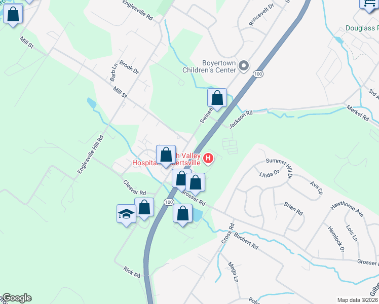 map of restaurants, bars, coffee shops, grocery stores, and more near 730 Swinehart Road in Boyertown