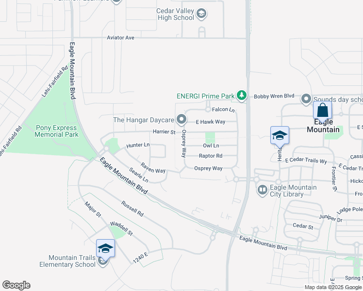 map of restaurants, bars, coffee shops, grocery stores, and more near 4492 Stanford Drive in Eagle Mountain
