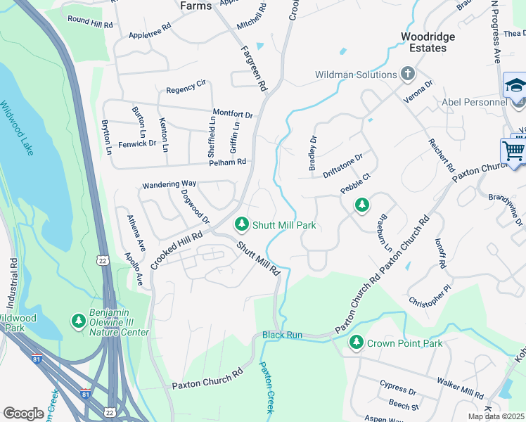 map of restaurants, bars, coffee shops, grocery stores, and more near 113 Wading Spring Lane in Harrisburg