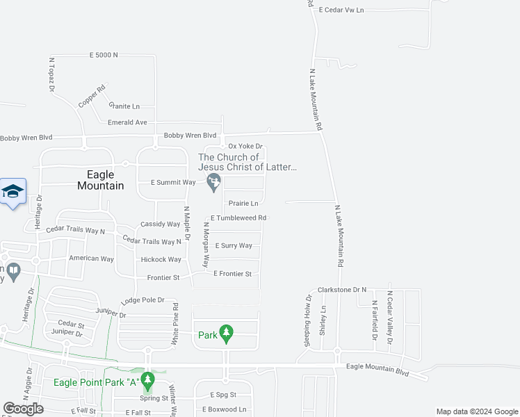 map of restaurants, bars, coffee shops, grocery stores, and more near 2448 Prairie Lane in Eagle Mountain