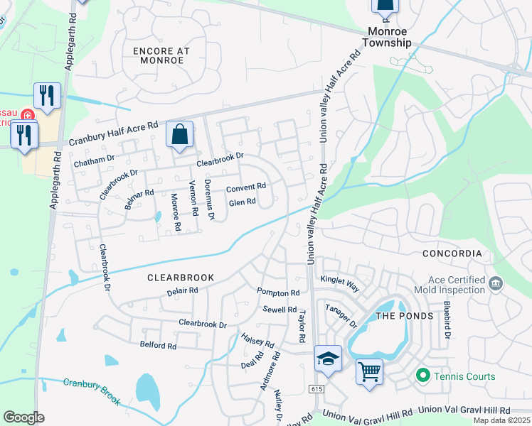 map of restaurants, bars, coffee shops, grocery stores, and more near 284B Oradell Drive in Monroe Township
