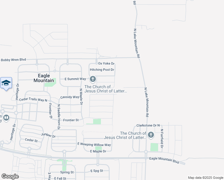 map of restaurants, bars, coffee shops, grocery stores, and more near 2438 Prairie Lane in Eagle Mountain