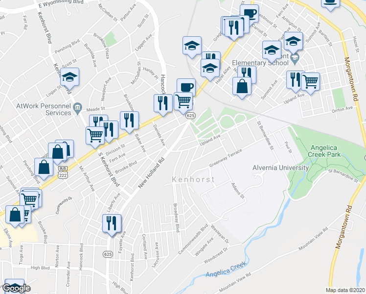 map of restaurants, bars, coffee shops, grocery stores, and more near 979 Upland Avenue in Reading