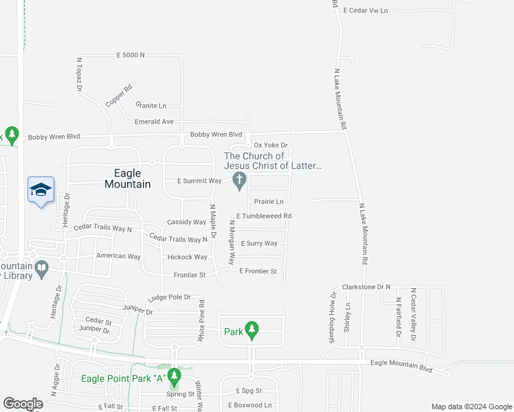 map of restaurants, bars, coffee shops, grocery stores, and more near 2348 Prairie Lane in Eagle Mountain