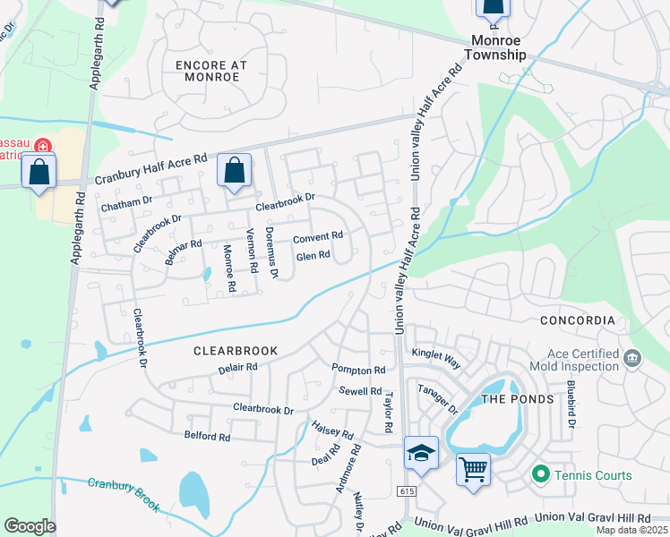 map of restaurants, bars, coffee shops, grocery stores, and more near 284B Oradell Drive in Monroe Township