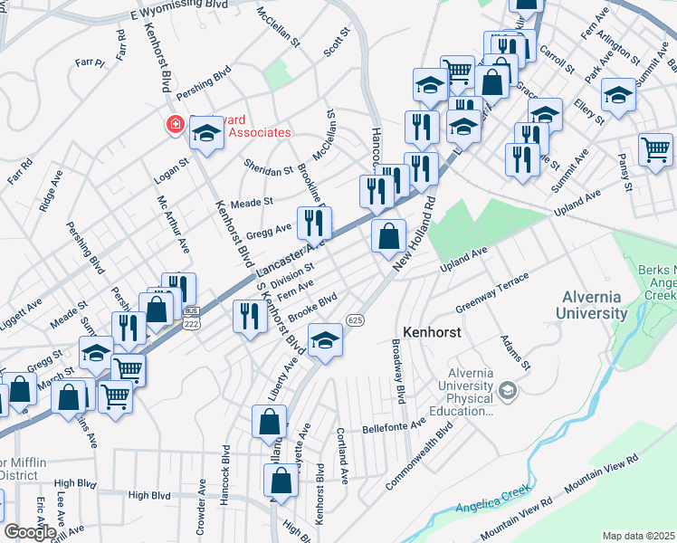 map of restaurants, bars, coffee shops, grocery stores, and more near 111 Baker Avenue in Reading