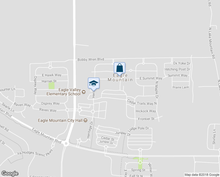 map of restaurants, bars, coffee shops, grocery stores, and more near 1855 East Boulder Street in Eagle Mountain