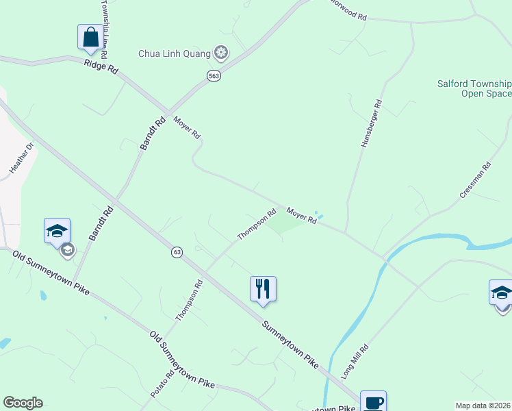 map of restaurants, bars, coffee shops, grocery stores, and more near 1325 Moyer Rd in Telford