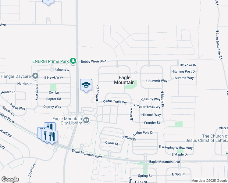 map of restaurants, bars, coffee shops, grocery stores, and more near 1855 East Boulder Street in Eagle Mountain