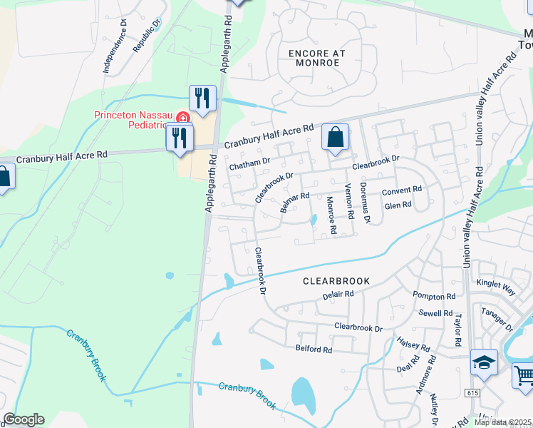 map of restaurants, bars, coffee shops, grocery stores, and more near 5B Aspen Plaza in Monroe Township
