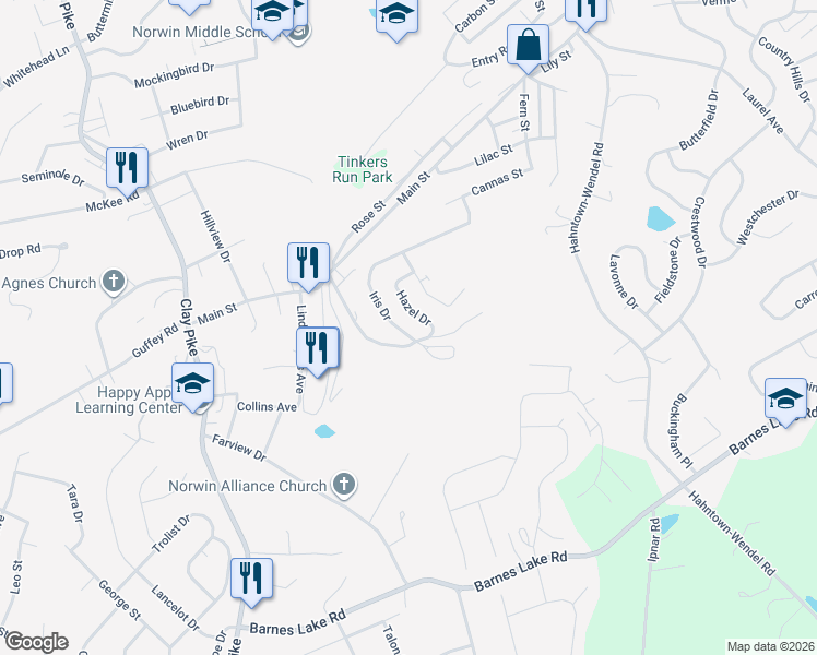 map of restaurants, bars, coffee shops, grocery stores, and more near 1008 Iris Drive in Irwin