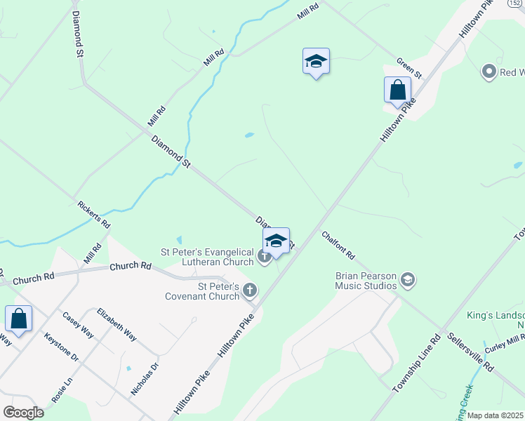 map of restaurants, bars, coffee shops, grocery stores, and more near 2819 Diamond Street in Hatfield