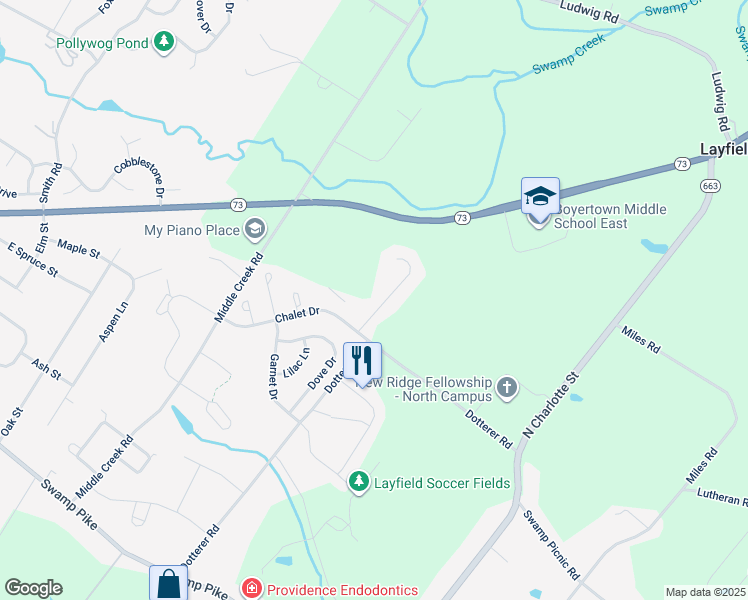 map of restaurants, bars, coffee shops, grocery stores, and more near 107 Wrenfield Lane in Gilbertsville