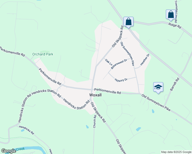 map of restaurants, bars, coffee shops, grocery stores, and more near 2070 Old Skippack Road in Harleysville