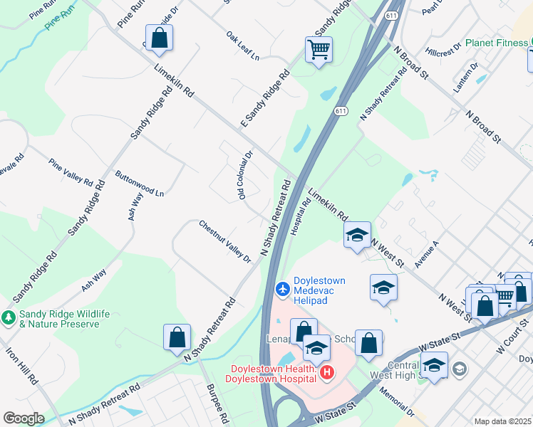 map of restaurants, bars, coffee shops, grocery stores, and more near 5 Independence Way in Doylestown