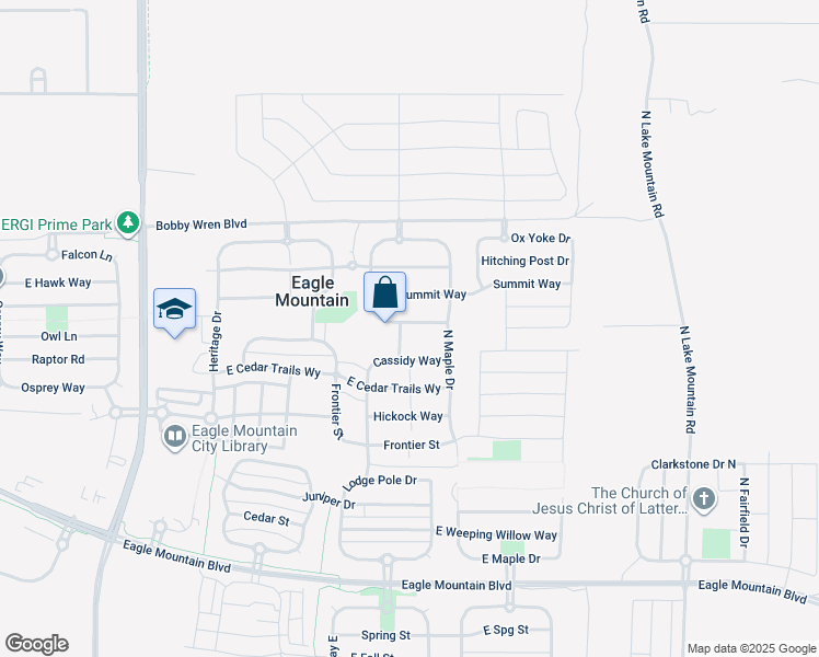 map of restaurants, bars, coffee shops, grocery stores, and more near 2095 Cassidy Way in Eagle Mountain