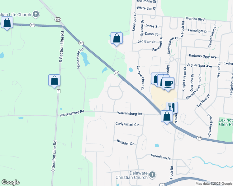 map of restaurants, bars, coffee shops, grocery stores, and more near 129 Trotter's Circle in Delaware