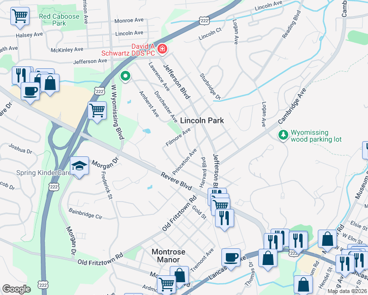 map of restaurants, bars, coffee shops, grocery stores, and more near 200 Princeton Avenue in West Lawn