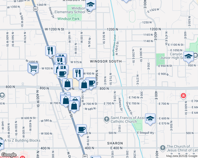 map of restaurants, bars, coffee shops, grocery stores, and more near in Orem