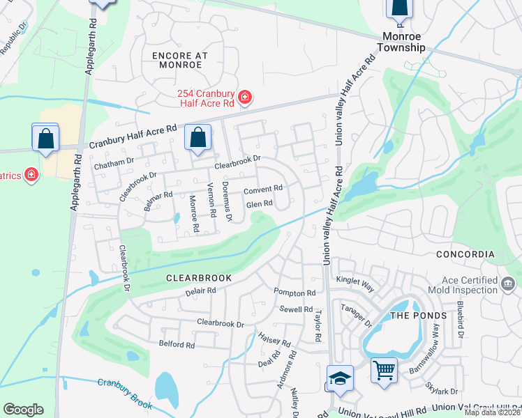 map of restaurants, bars, coffee shops, grocery stores, and more near 258A Doremus Drive in Monroe Township