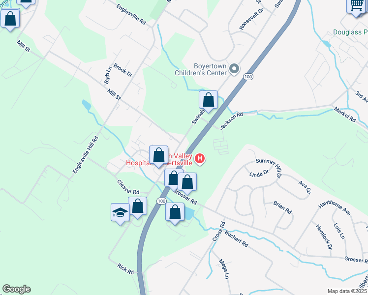 map of restaurants, bars, coffee shops, grocery stores, and more near 730 Swinehart Road in Boyertown