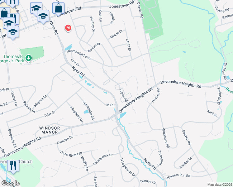 map of restaurants, bars, coffee shops, grocery stores, and more near 660 Lopax Road in Harrisburg