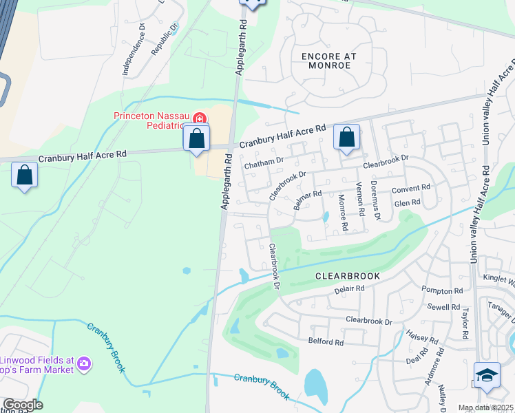 map of restaurants, bars, coffee shops, grocery stores, and more near 76 Chatham Drive in Monroe Township