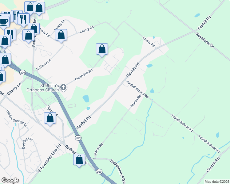 map of restaurants, bars, coffee shops, grocery stores, and more near 330 Fairhill Road in Hatfield