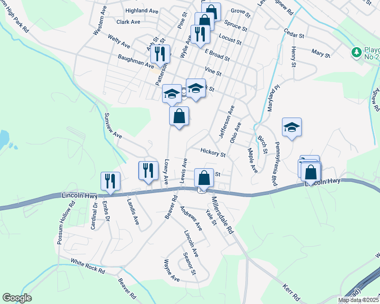 map of restaurants, bars, coffee shops, grocery stores, and more near 130 Bigelow Street in Jeannette