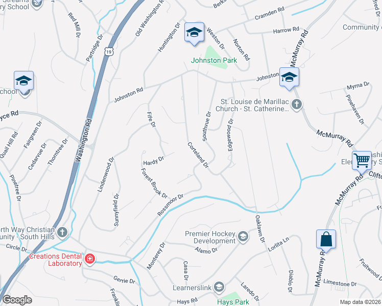 map of restaurants, bars, coffee shops, grocery stores, and more near 2500-2562 Rossmoor Dr in Upper St Clair