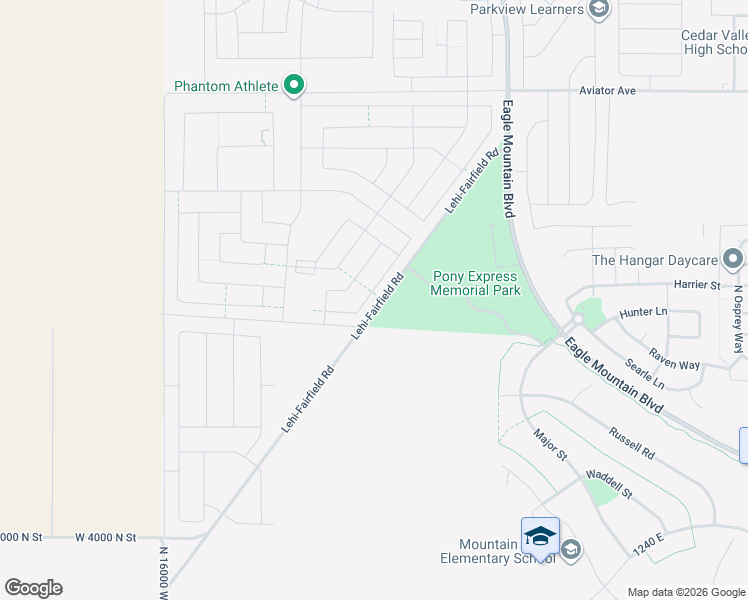 map of restaurants, bars, coffee shops, grocery stores, and more near Pony Express Parkway in Eagle Mountain