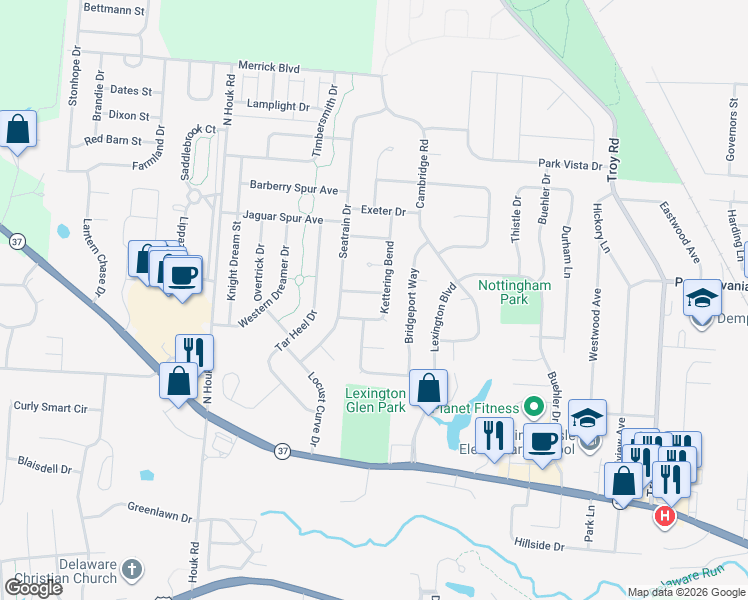 map of restaurants, bars, coffee shops, grocery stores, and more near 153 Providence Lane in Delaware