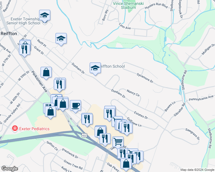map of restaurants, bars, coffee shops, grocery stores, and more near 2 Hayden Circle in Reading