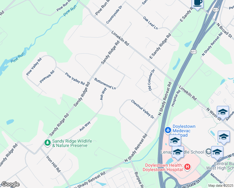 map of restaurants, bars, coffee shops, grocery stores, and more near 71 Buttonwood Lane in Doylestown