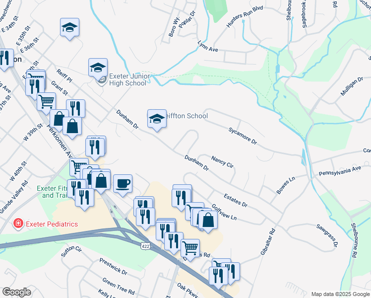 map of restaurants, bars, coffee shops, grocery stores, and more near 40 Hayden Circle in Reading