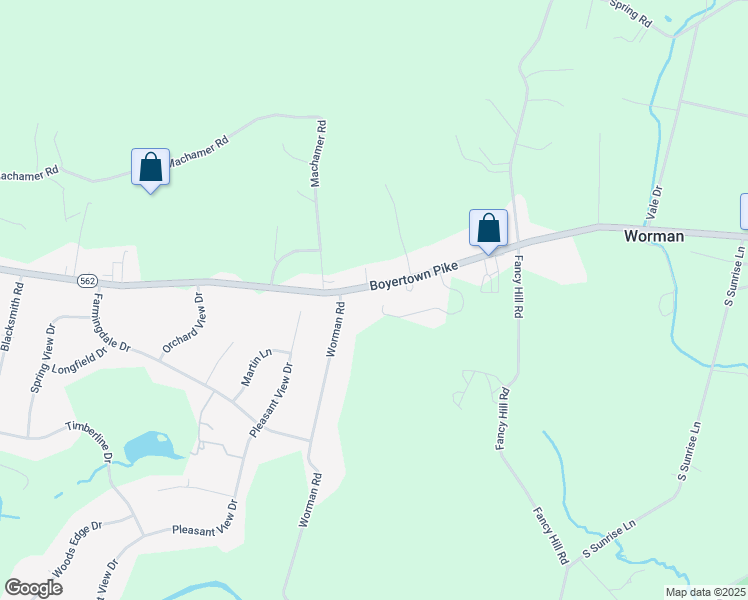 map of restaurants, bars, coffee shops, grocery stores, and more near 7772 Boyertown Pike in Boyertown
