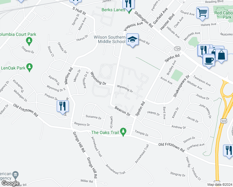 map of restaurants, bars, coffee shops, grocery stores, and more near 2911 Harbor Drive in Reading