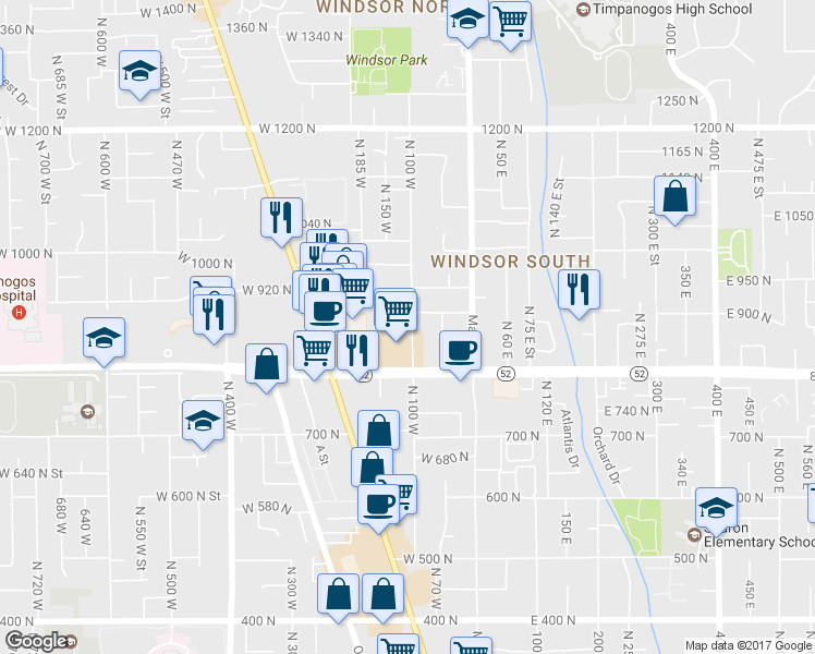 map of restaurants, bars, coffee shops, grocery stores, and more near 870 North 100 West in Orem
