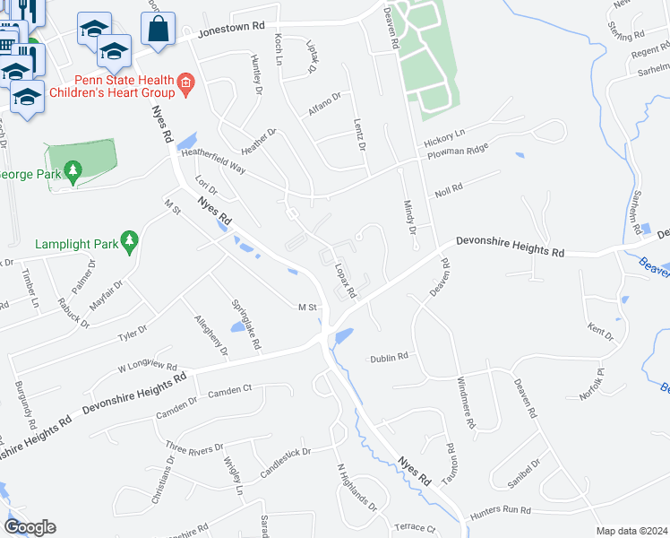 map of restaurants, bars, coffee shops, grocery stores, and more near 554 Lopax Road in Harrisburg