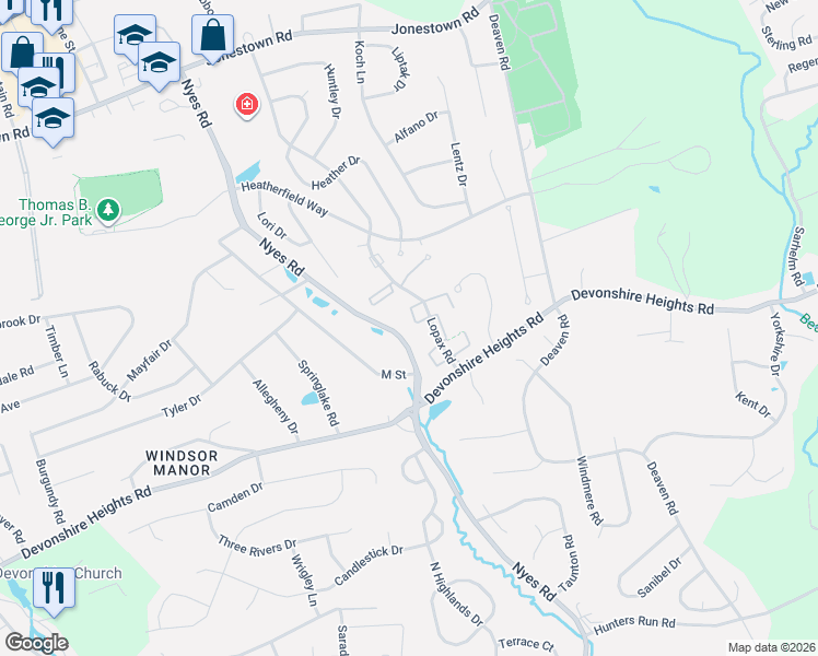 map of restaurants, bars, coffee shops, grocery stores, and more near 510 Lopax Road in Harrisburg